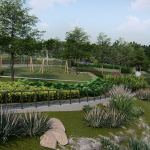 Landscaped park with walking paths, playground, and green open spaces at Pueblo de Oro Townscapes Malvar, designed to promote wellness living.