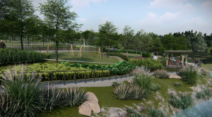 Landscaped park with walking paths, playground, and green open spaces at Pueblo de Oro Townscapes Malvar, designed to promote wellness living.